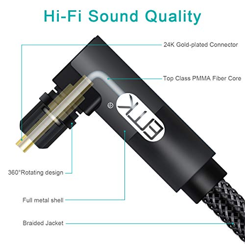 Cable Optico Audio Digital EMK 90 Grados áNgulo Recto Ajustable y Giratorio Cable Audio Compatible para Barra de Sonido,Home Cinema 5.1,BLU-Ray,Ps3/4,Xbox,TV,DVD Negro/1M