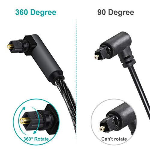 Cable óptico Toslink de 90 grados con rotación libre de 360 grados, cable de fibra óptica S/PDIF Toslink macho a macho para cine en casa, barra de sonido, TV, PS4, Xbox, Negro (3 m)
