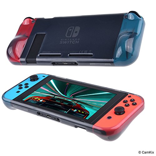 CamKix Kit de protección, Compatible con Nintendo Switch: 1 Funda de Silicona TPU (Negro), 1 Protector de Pantalla Anti rasguños y 6X Tapa de Agarre para Pulgar/Cubierta de botón de Palanca de Manda
