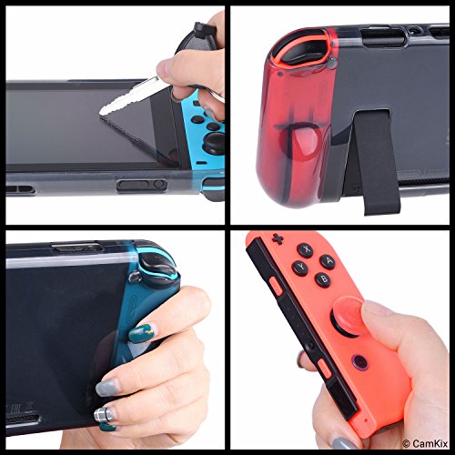 CamKix Kit de protección, Compatible con Nintendo Switch: 1 Funda de Silicona TPU (Negro), 1 Protector de Pantalla Anti rasguños y 6X Tapa de Agarre para Pulgar/Cubierta de botón de Palanca de Manda
