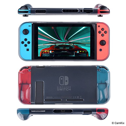 CamKix Kit de protección, Compatible con Nintendo Switch: 1 Funda de Silicona TPU (Negro), 1 Protector de Pantalla Anti rasguños y 6X Tapa de Agarre para Pulgar/Cubierta de botón de Palanca de Manda