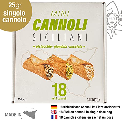 Cannoli Siciliano Relleno De Pistacho, Gianduia Y Crema De Avellana | 18 Mini Cannoli en sobres individuales | cajas de regalo elegantes | Dulces italianos | pastelería artesanal
