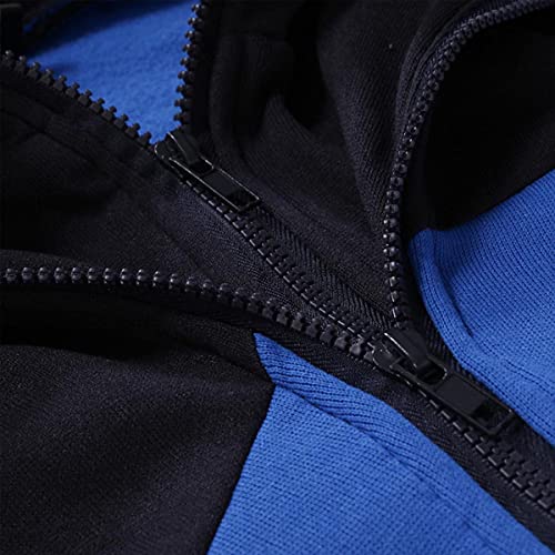 Chaqueta para hombre con cremallera doble de algodón De-u_TZ con capucha informal y pantalón deportivo (Blue1,S)
