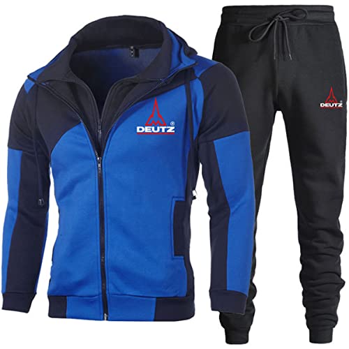 Chaqueta para hombre con cremallera doble de algodón De-u_TZ con capucha informal y pantalón deportivo (Blue1,S)