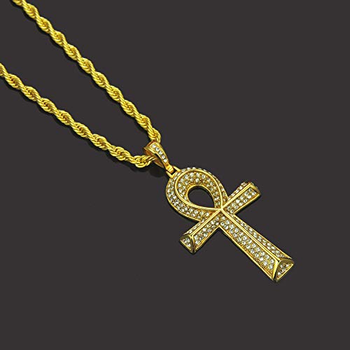 CHENLING Punk Hip Hop Egipcio Ankh Key Egipcio Ankh Key Colgante Cruz Collar de los hombres