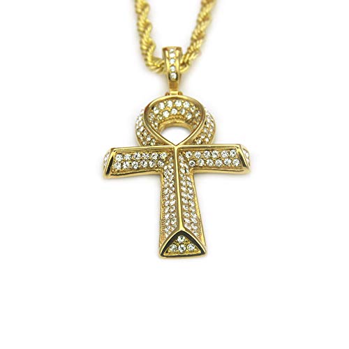 CHENLING Punk Hip Hop Egipcio Ankh Key Egipcio Ankh Key Colgante Cruz Collar de los hombres