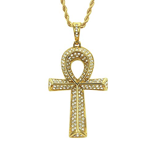 CHENLING Punk Hip Hop Egipcio Ankh Key Egipcio Ankh Key Colgante Cruz Collar de los hombres