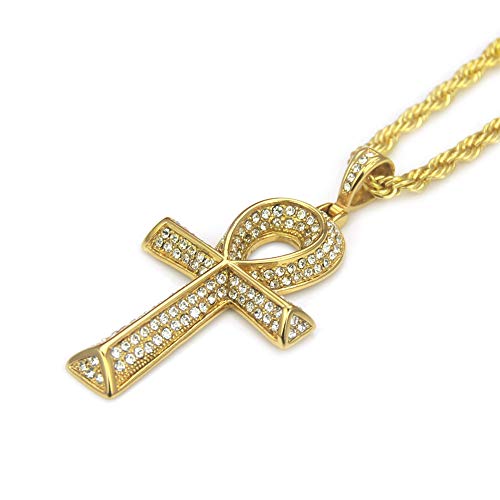 CHENLING Punk Hip Hop Egipcio Ankh Key Egipcio Ankh Key Colgante Cruz Collar de los hombres