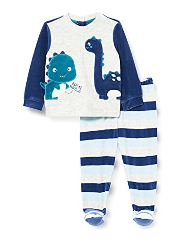 Chicco Completino Maglietta e Pantaloni in ciniglia Juego de Pijama, BLU E Azzurro, 56 cm para Bebés