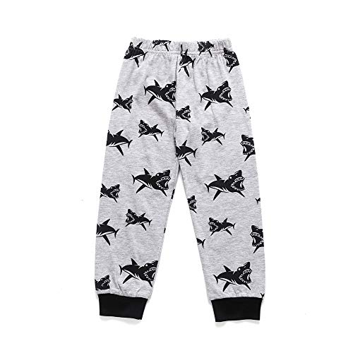 Chickwin Pijamas para Niños Dos Piezas Navidad, Niño Niña Algodón Unisex Larga Manga Pijama Dinosaurio Tiburón Impresión Ropa de Dormir con Top y Pantalones (120cm,Ceniza de tiburón)