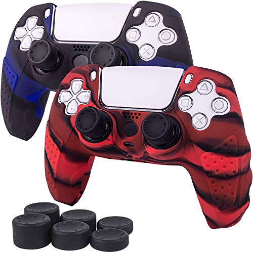 CHIN FAI Funda Protectora para PS5 DualSense Controller, 2 Piezas Funda Protectora de Silicona Antideslizante para Controlador PS5 Grip con 6 Tapas de Agarre para el Pulgar