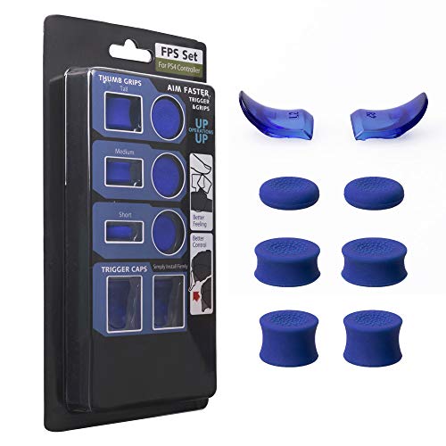 CHIN FAI L2 R2 de Repuesto Botones Trigger Grips Extender, 3 Pares Antideslizante joysticks Thumb Stick Caps Funda para Playstation 4 PS4 Controlador 030 JDM (Azul)