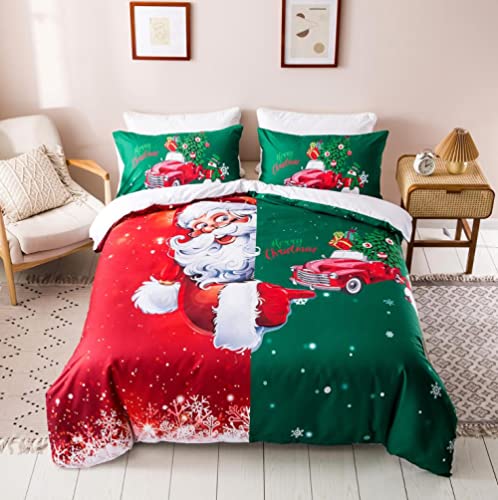 Christmas Duvet Cover Santa Claus，Christmas Bedding Set Presents Bed Sets Quilt Cover with Pillowsham，2X Pillowcase（50x75cm） 2X Throw Pillow（50x50cm, King Size