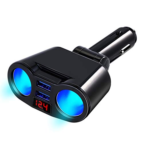 Cigarette Coche encendedor Splitter Socket Adaptador Voltaje Monitor de pantalla 5V 3.1A Puertos de cargador USB dual Encendedor de coche (Color Name : Two in One cable)