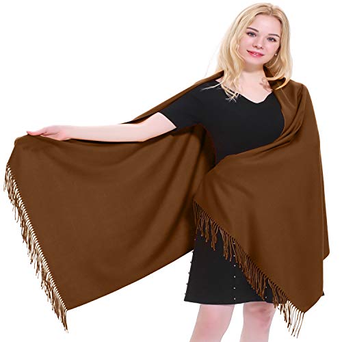 CJ Apparel Chal de mezcla de algodón, color marrón oscuro, grueso, diseño de color sólido, chal de segundo, bufanda para envolver la cabeza, cubierta para la cara, Pashmina