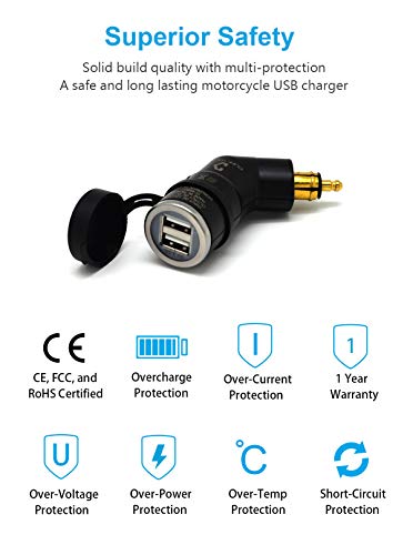 Cliff-Top Cargador USB Hella (DIN) de 3,3 amperios (en ángulo), compatible con motocicletas BMW