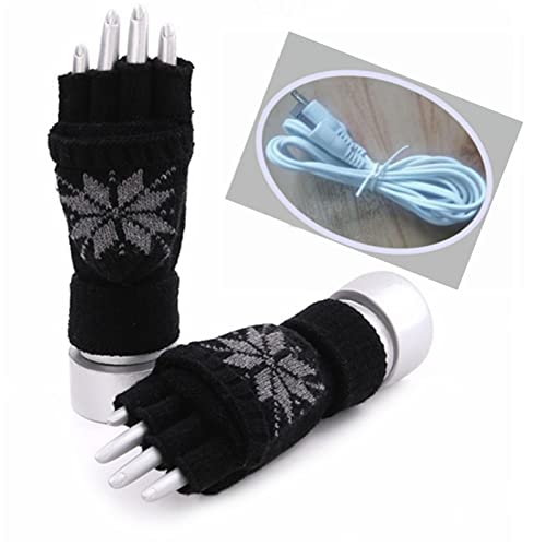 Cold Heated Indoor Christmas Gloves Winter Protection Gloves Work Gloves Warm Knit Unisex USB Print Connection Gloves (Black)