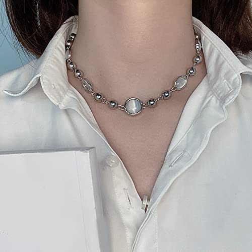 Collar de pc, Collar de Acero Inoxidable, Collar de la Serie Moonlight, Collar de Ojos de Gato, Collar con Forma de Piedra, Collar Dulce y Fresco (Blanco)