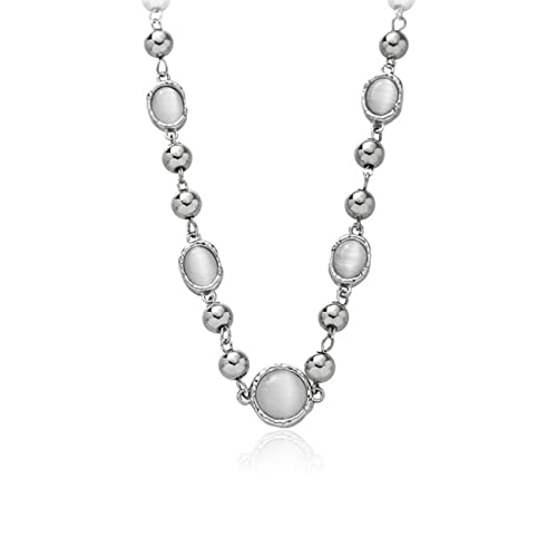 Collar de pc, Collar de Acero Inoxidable, Collar de la Serie Moonlight, Collar de Ojos de Gato, Collar con Forma de Piedra, Collar Dulce y Fresco (Blanco)