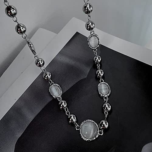 Collar de pc, Collar de Acero Inoxidable, Collar de la Serie Moonlight, Collar de Ojos de Gato, Collar con Forma de Piedra, Collar Dulce y Fresco (Blanco)