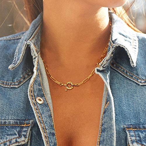 Collares para mujer, galvanizado ovalado, colgante con clip de papel, gargantilla y cadena de regalo, 35 cm