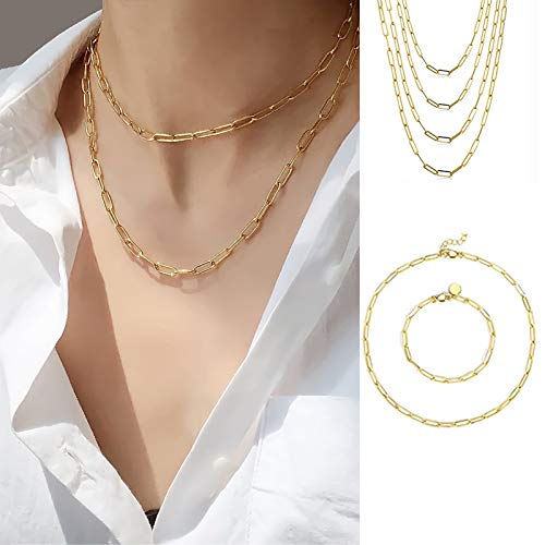 Collares para mujer, simple clip dorado de papel, collar con cadena y gargantilla, accesorio de joyería – dorado 35 cm