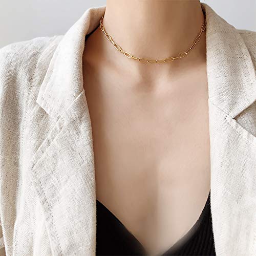 Collares para mujer, simple clip dorado de papel, collar con cadena y gargantilla, accesorio de joyería – dorado 35 cm