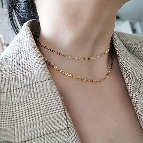 Collares para mujer, simple clip dorado de papel, collar con cadena y gargantilla, accesorio de joyería – dorado 35 cm