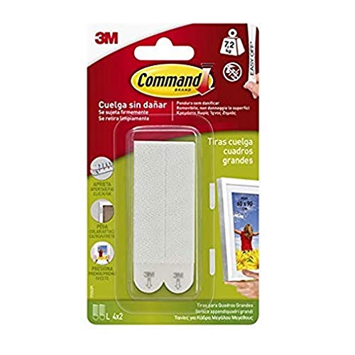 Command 17206 Pack de 8 tiras para cuadros grandes color blanco, Set de 8 Piezas + 17206BLK Pack de 4 Tiras para Cuadros Grandes Color Negro, Set de 4 Piezas