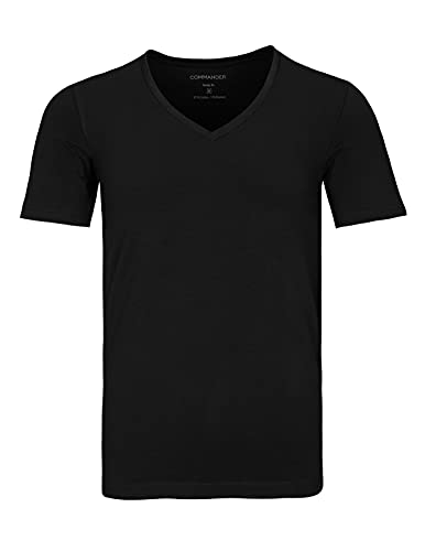 Commander Pack doble de camisetas para hombre – cuello redondo o cuello en V – elástico, cómodo, fácil de limpiar – tallas S-3XL, Black-V-neck, XXXL
