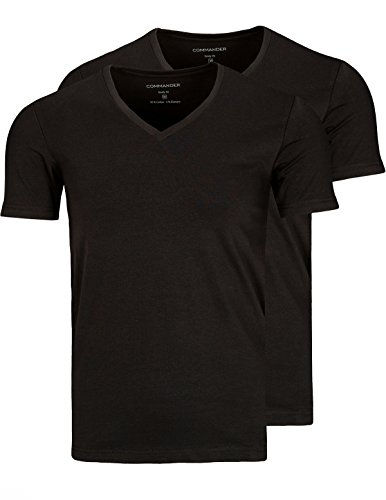 Commander Pack doble de camisetas para hombre – cuello redondo o cuello en V – elástico, cómodo, fácil de limpiar – tallas S-3XL, Black-V-neck, XXXL