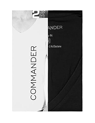 Commander Pack doble de camisetas para hombre – cuello redondo o cuello en V – elástico, cómodo, fácil de limpiar – tallas S-3XL, Black-V-neck, XXXL