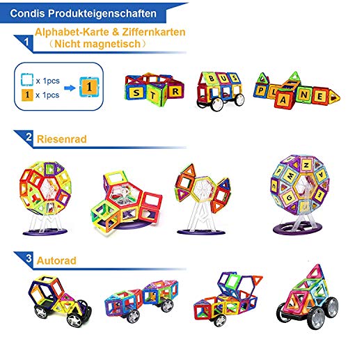 Condis 120 Piezas Bloques de Construcción Magnéticos para Niños, Juguetes Niños de 3 4 5 6 7 8 Años Juegos Magneticos Educativos Viaje Juego de Imanes magneticas para Niños Niñas Montessori Regalos