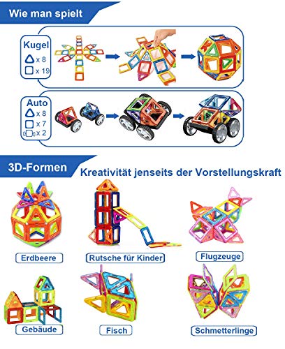 Condis 120 Piezas Bloques de Construcción Magnéticos para Niños, Juguetes Niños de 3 4 5 6 7 8 Años Juegos Magneticos Educativos Viaje Juego de Imanes magneticas para Niños Niñas Montessori Regalos