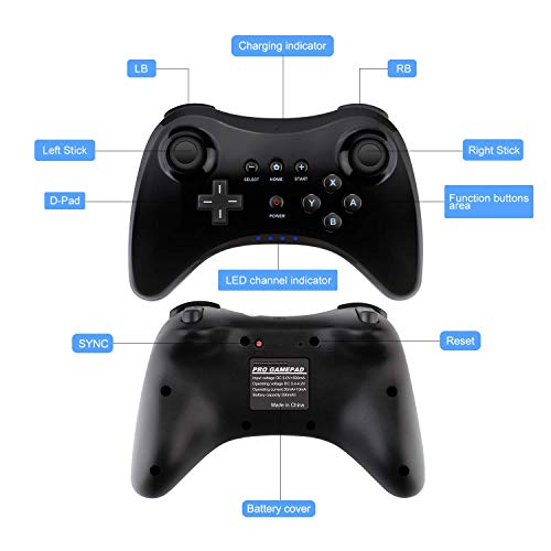Controlador de juegos para Wii U Pro, PowerLead Wireless Controller Gamepad Work para Nintendo Wii U Controlador recargable Joystick Dual Analog Game (Versión de actualización)