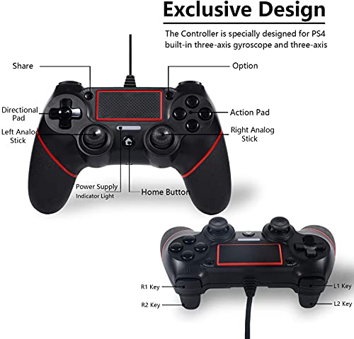 Controlador inalámbrico para PS4, PS4, para Playstation 4, Pro, Slim, PC, portátil, conector USB, con doble vibración y mango antideslizante, ergonómico, color negro rojizo