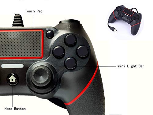 Controlador inalámbrico para PS4, PS4, para Playstation 4, Pro, Slim, PC, portátil, conector USB, con doble vibración y mango antideslizante, ergonómico, color negro rojizo