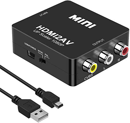 Conversor de HDMI a RCA, 1080P, Mini HDMI a AV Composite Video Audio Conversor de Audio Compatible PAL/NTSC con Cable USB Adaptador HDMI a AV para TV/PC/PS3/PS2/Wii/Blue-Ray/STB/Xbox VHS/HDTV/DVD