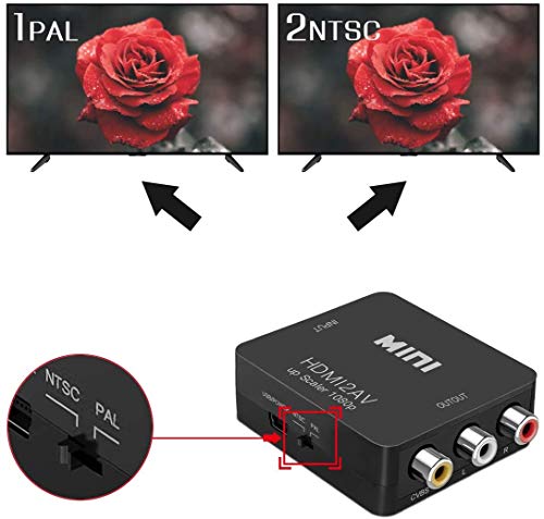 Conversor de HDMI a RCA, 1080P, Mini HDMI a AV Composite Video Audio Conversor de Audio Compatible PAL/NTSC con Cable USB Adaptador HDMI a AV para TV/PC/PS3/PS2/Wii/Blue-Ray/STB/Xbox VHS/HDTV/DVD