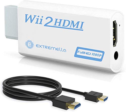 Convertidor Wii a HDMI con Cable HDMI, Extremella Adaptador Wii2HDMI 720P, 1080P Full HD con Salida de Audio de 3,5 mm y Puerto para Nintendo Wii HDTV Proyector Beamer Monitor Blanco