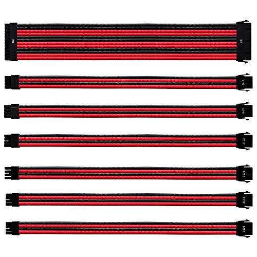 Cooler Master Kit de Cables de Extensión PVC PSU, 16AWG Funda PVC 3 Capas, ATX Compatible Conectores Universales, Largo 30cm, Admite Conectores Fuente de Alimentación GPU & CPU Gama Alta, Rojo/Negro