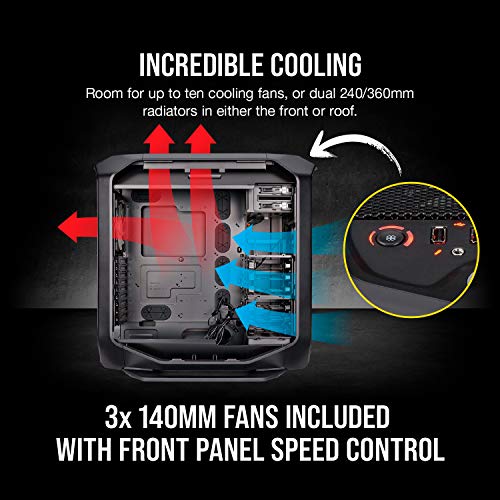 Corsair Graphite 780T Full-Tower ATX - Caja de PC, ventana lateral con dos AF140 rojo LED ventilador, Negro