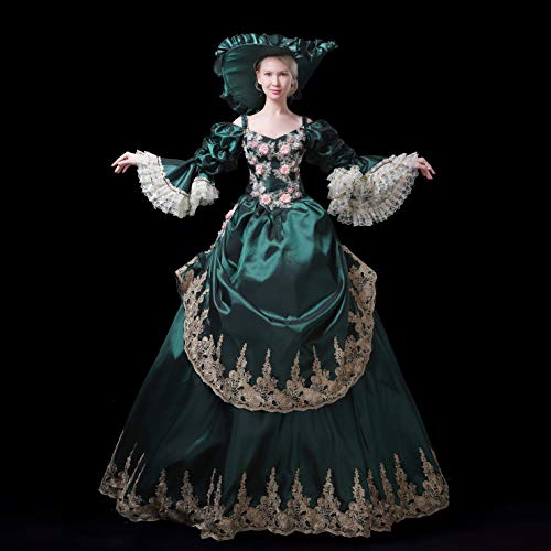 Corte de gama alta rococó barroco Marie Antonieta vestidos de bola del siglo 18 Renacimiento período histórico vestido para las mujeres, Verde 1, XXX-Large