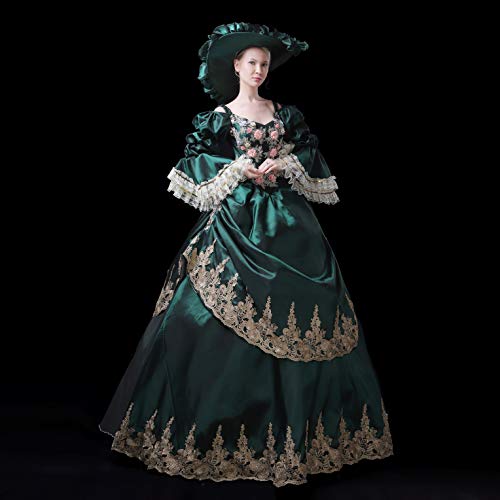 Corte de gama alta rococó barroco Marie Antonieta vestidos de bola del siglo 18 Renacimiento período histórico vestido para las mujeres, Verde 1, XXX-Large