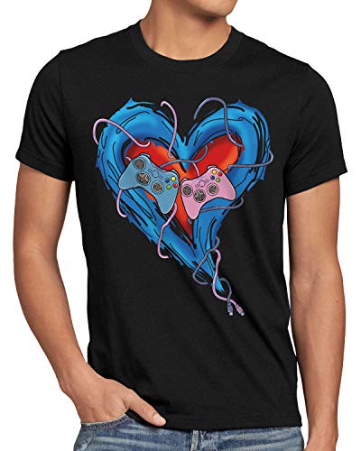CottonCloud Gamer Love Camiseta para Hombre T-Shirt Videojuego Pareja Amor, Talla:S, Color:Negro