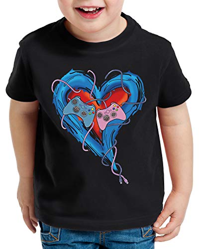 CottonCloud Gamer Love Camiseta para Niños T-Shirt Videojuego Pareja Amor, Color:Negro, Talla:164