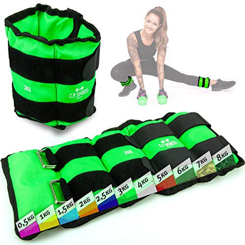 C.P. Sports Puños de Peso, Pesa pies y muñeca, Fitness, Yoga, Artes Marciales, aeróbicos, Gimnasia 2X 0,5kg – 2X 1kg - 2X 1,5kg - 2X 2kg - 2X 2,5kg - 2X 3kg-2x 4kg-2x 5kg-2x 6kg (6,0)