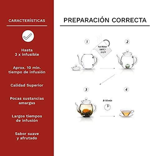 Creano Juego de Regalo de Flores de Té en una Caja de Madera, "Té blanco" | 12 Flores de Té con 6 Tipos diferentes | neto ca. 78g