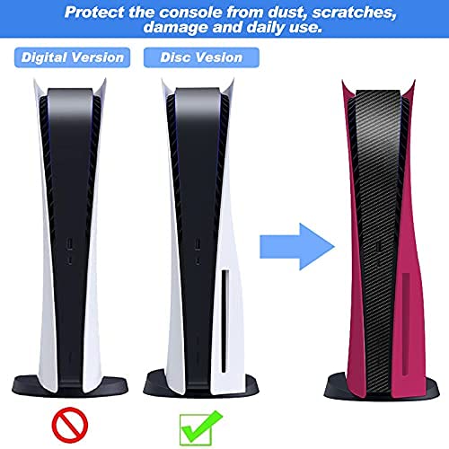 Cubierta de Placa para PS5 [con Adhesivo], Placas Laterales duras en Ambos Lados Placa de Repuesto para PS5, Placa Frontal a los arañazos Placas Frontales para la versión de Disco de PS5(Cosmic Red)
