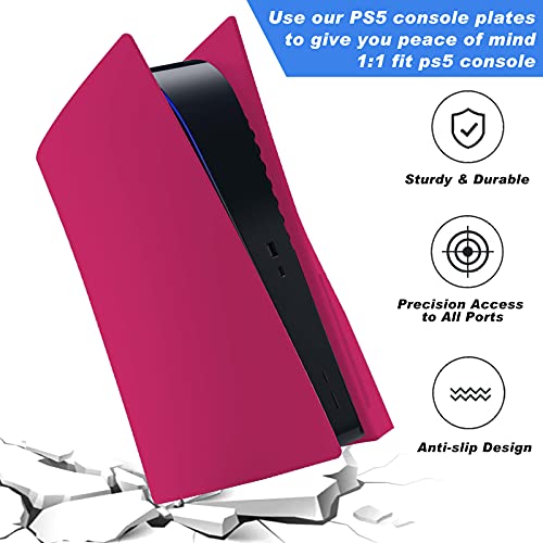 Cubierta de Placa para PS5 [con Adhesivo], Placas Laterales duras en Ambos Lados Placa de Repuesto para PS5, Placa Frontal a los arañazos Placas Frontales para la versión de Disco de PS5(Cosmic Red)